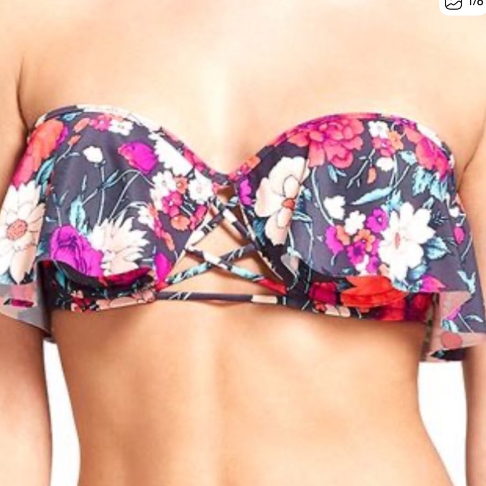 Shade & Shore Floral Ruffled Underwire Strapless Bikini Top 38B